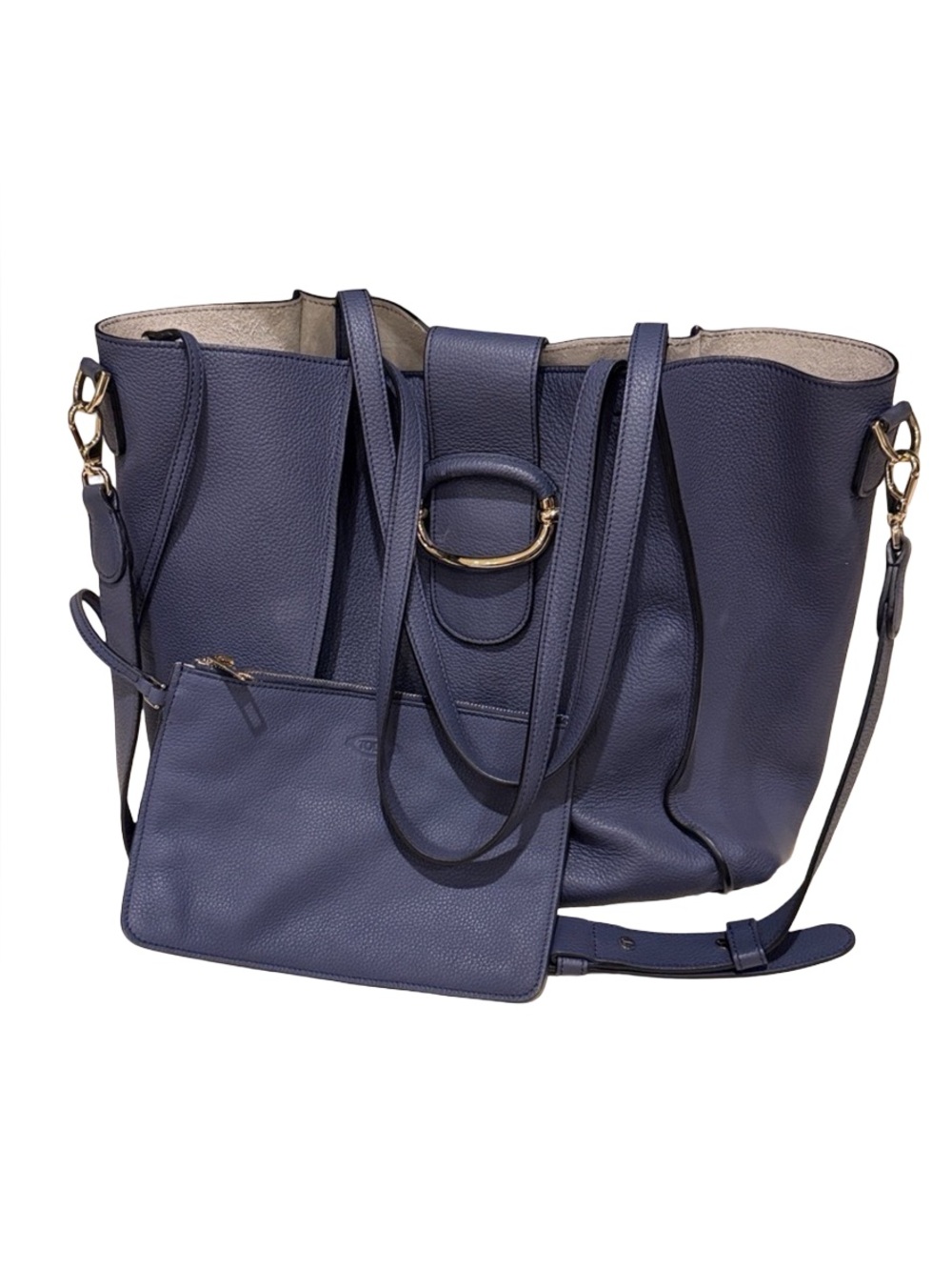 Tod’s Double T Ring Leather 2-Way Tote Bag Navy Blue - Picture 2 of 15